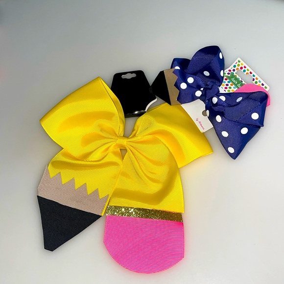 Back to School Pencil Girl Hair Bow Clip and Ponytail Set of 2 - Picture 1 of 5